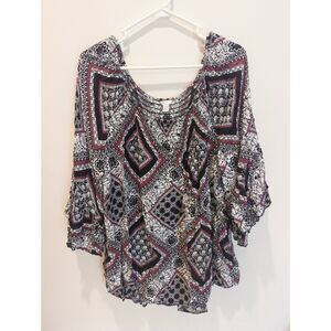 Cato women's black/violet floral pattern peplum top‎ size 22/24W
